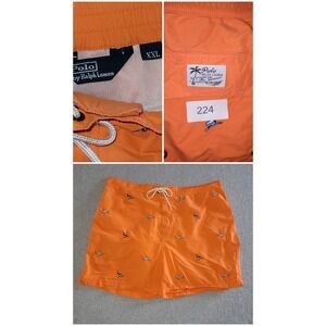Polo Ralph Lauren Mens XXL Orange Shark Embroidered Swim Trunks Board Shorts